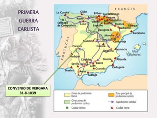 DÉCADA MODERADA
1844 – 1854
– Narváez
– La constitución de
1845 :
– Monarquía y Cortes
– Soberanía compartida
– Reforma fi...