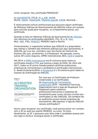 Como acessar meu certificado PRINCE2?