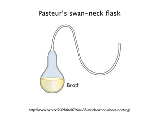 Pasteur’s swan-neck ﬂask




http://www.twiv.tv/2009/06/07/twiv-35-much-achoo-about-nothing/
 
