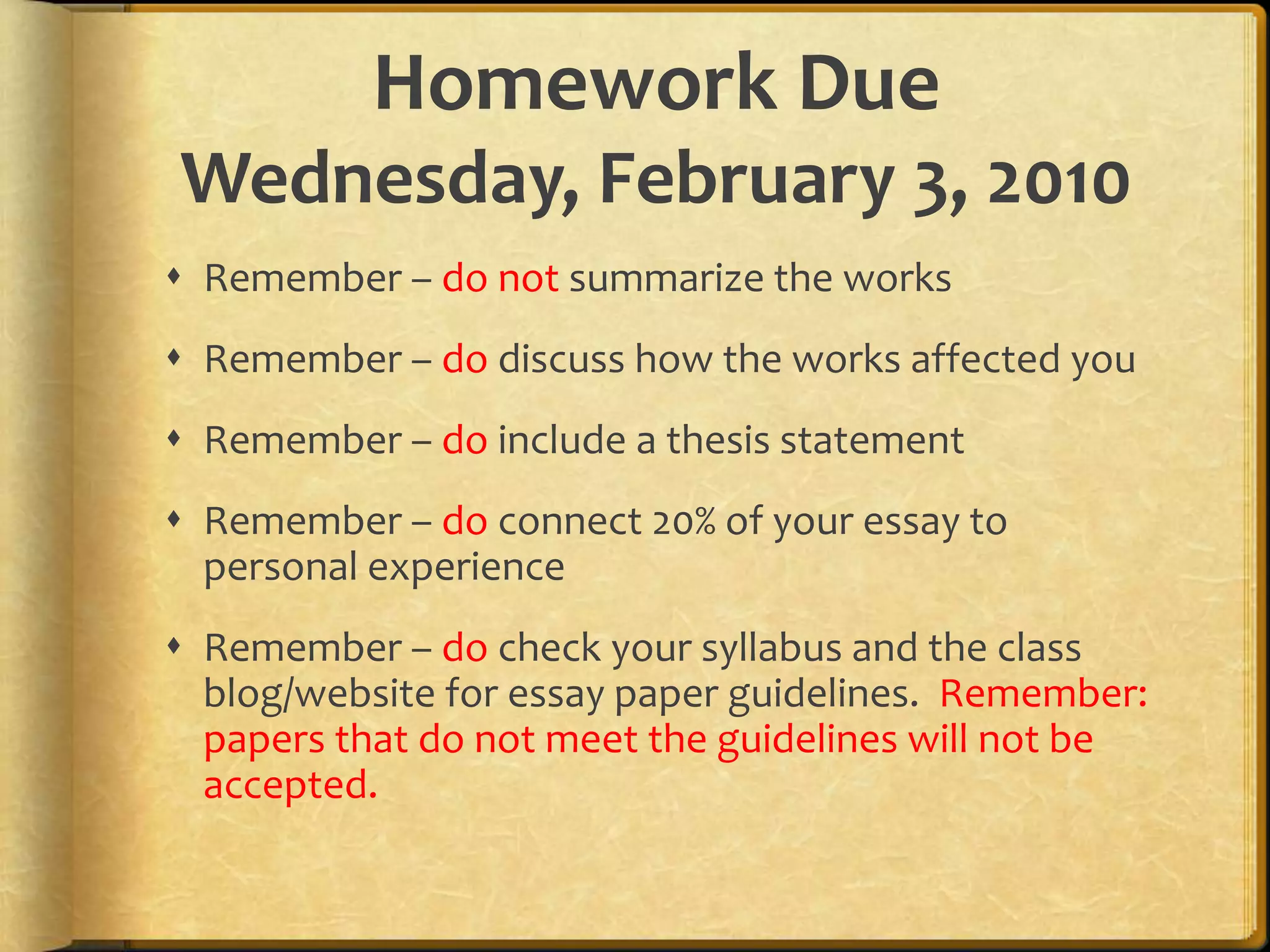 Do each of the sentences within the paragraphs relate to the central idea of the paragraphs?From First Response to Final Draft (p. 37)Step 3: Revising the Essay (pages 48-54)SupportAre there enough details to support or clarify your assertions? Have you “shown” what you’ve told?