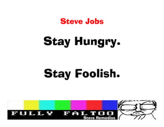 Steve Jobs

Stay Hungry.

Stay Foolish.


       Steve Remedios
 