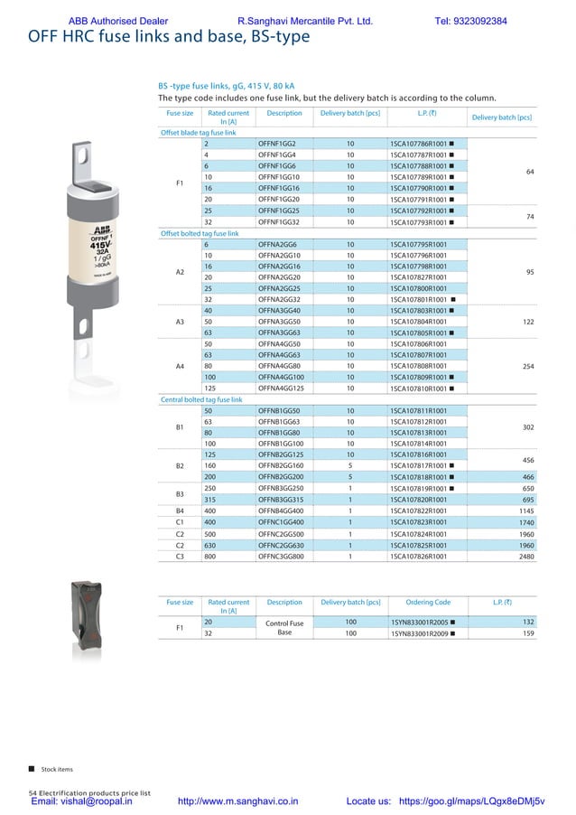 ABB Switchgear Price list002 PDF