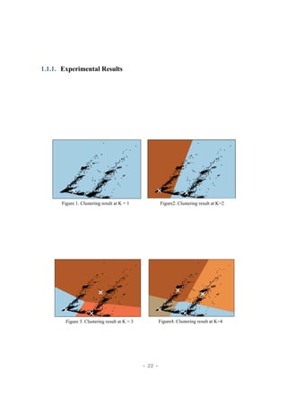 - 22 -
1.1.1. Experimental Results
Figure 1. Clustering result at K = 1 Figure2. Clustering result at K=2
Figure 3. Clustering result at K = 3 Figure4. Clustering result at K=4
 