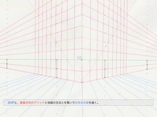  DVPと、垂直方向のグリッドと地面の交点とを繋いで対角消失線を描く。
 
