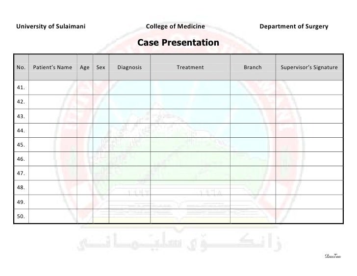 surgery 6th year requirement sheet case presentation