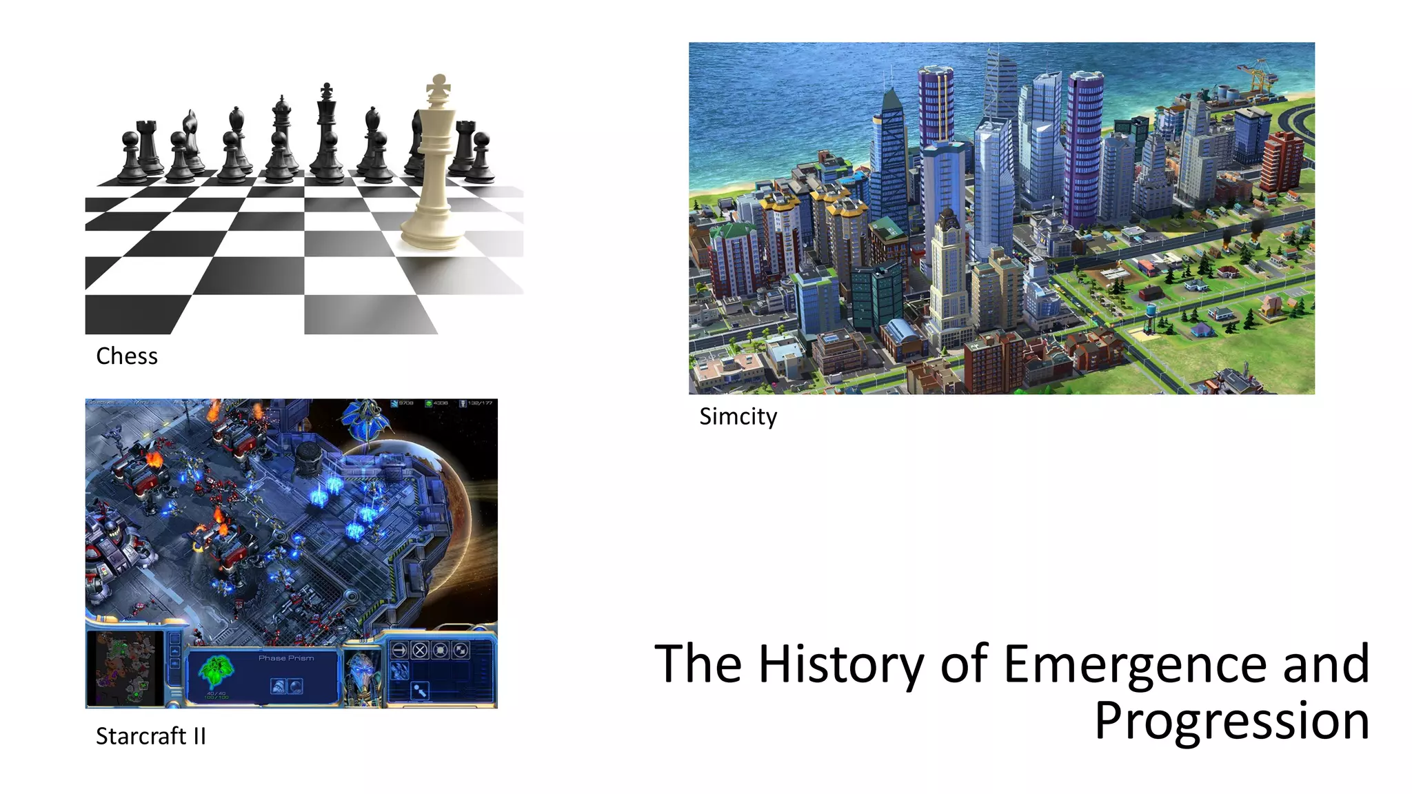 Simcity
Chess
Starcraft II
The History of Emergence and
Progression
 