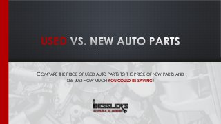 USED
COMPARE THE PRICE OF USED AUTO PARTS TO THE PRICE OF NEW PARTS AND
SEE JUST HOW MUCH YOU COULD BE SAVING!
 