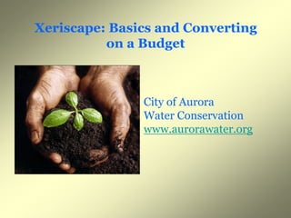Xeriscape: Basics and Converting
          on a Budget



               City of Aurora
               Water Conservation
               www.aurorawater.org
 