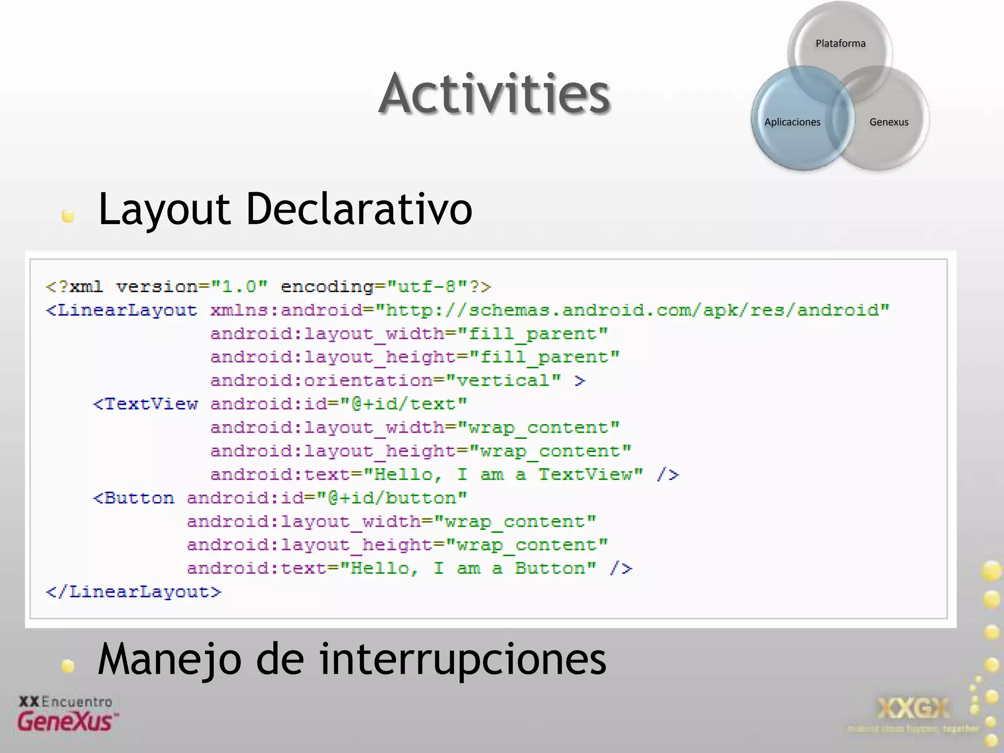 Componentes aplicaciónActivitiesServicesContent ProvidersIntentsReceiversAdapters