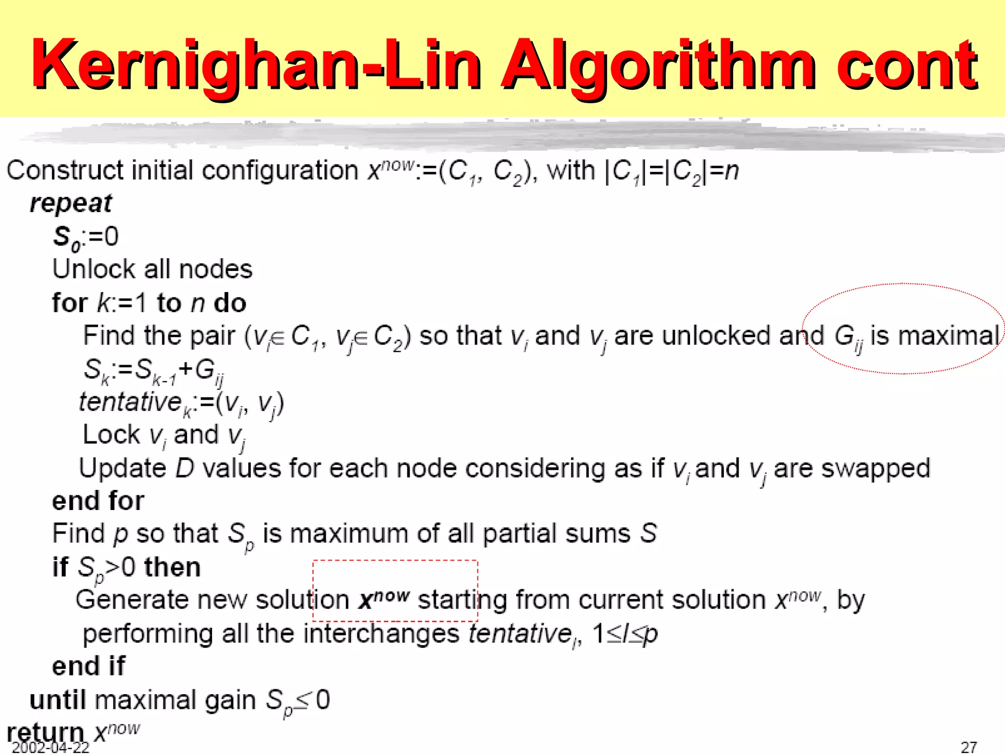 Kernighan-Lin Algorithm cont 