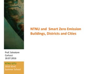 NTNU-SJTU
2016 SEniC
Summer School
Prof. Salvatore
Carlucci
18.07.2016
NTNU and Smart Zero Emission
Buildings, Districts and Cities
 