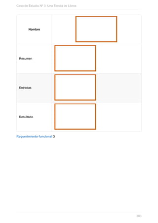 Nombre
Resumen
Entradas
Resultado
Requerimiento funcional 3
Caso de Estudio Nº 3: Una Tienda de Libros
303
 