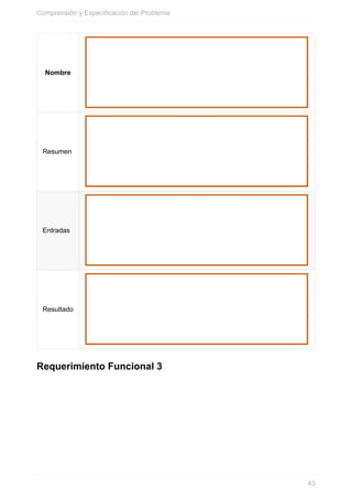 Nombre
Resumen
Entradas
Resultado
Requerimiento Funcional 3
Comprensión y Especificación del Problema
43
 
