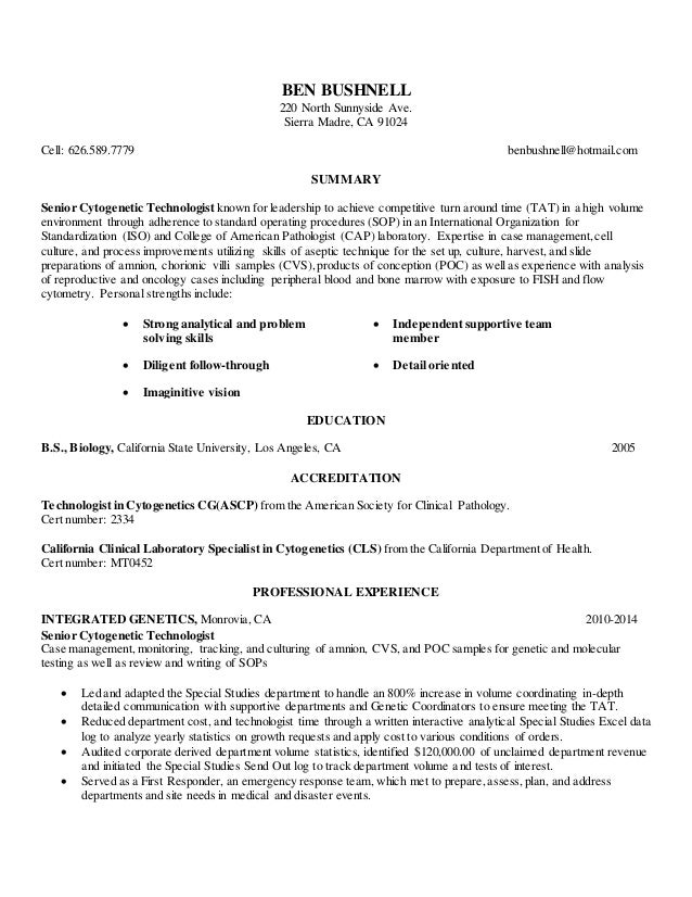 ben bushnell resume 2015