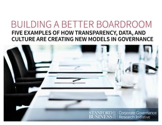 BUILDING A BETTER BOARDROOM
FIVE EXAMPLES OF HOW TRANSPARENCY, DATA, AND
CULTURE ARE CREATING NEW MODELS IN GOVERNANCE
 