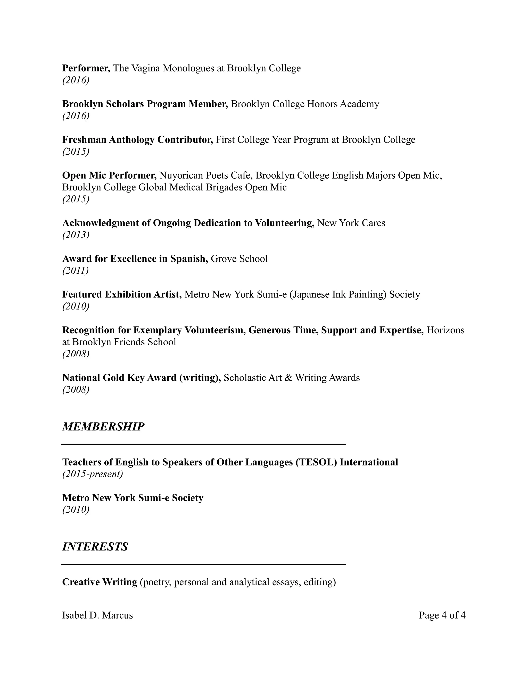 Isabel Marcus CV PDF