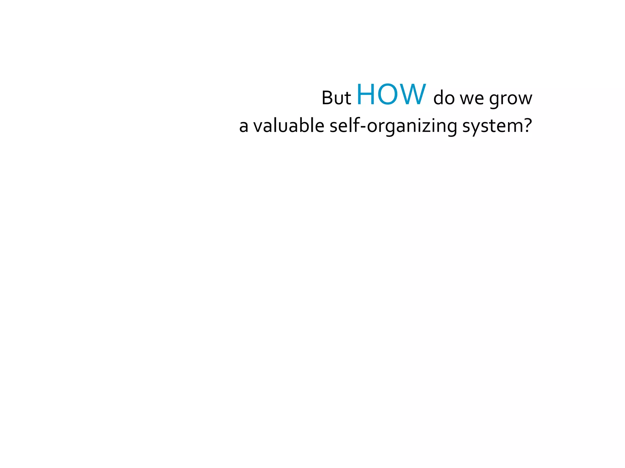 Managers are like gardenersThey let self-organization (anarchy) do useful workwhile steering the system toward valuable results
