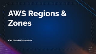 AWS Regions &
Zones
AWS Global Infrastructure
 