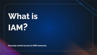 What is
IAM?
Securely control access to AWS resources
 