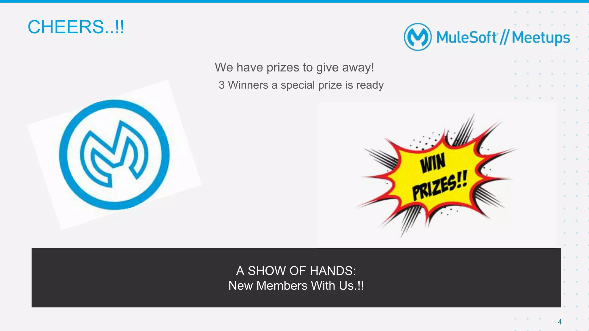 CHEERS..!!
We have prizes to give away!
3 Winners a special prize is ready
4
A SHOW OF HANDS:
New Members With Us.!!