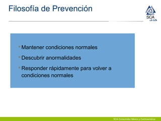 SCA Consumidor México y Centroamérica
Filosofía de Prevención
Mantener condiciones normales
Descubrir anormalidades
Responder rápidamente para volver a
condiciones normales
 