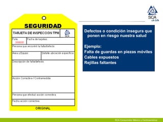 SCA Consumidor México y Centroamérica
Defectos o condición insegura que
ponen en riesgo nuestra salud
Ejemplo:
Falta de guardas en piezas móviles
Cables expuestos
Rejillas faltantes
 