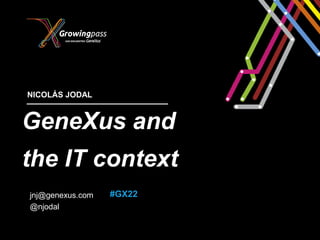 NICOLÁS JODAL


GeneXus and
the IT context
jnj@genexus.com   #GX22
@njodal
 