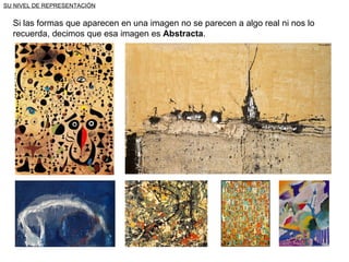 SU NIVEL DE REPRESENTACIÓN Si las formas que aparecen en una imagen no se parecen a algo real ni nos lo recuerda, decimos que esa imagen es  Abstracta . 