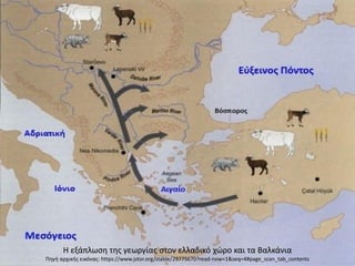 Η εξάπλωςθ τθσ γεωργίασ ςτον ελλαδικό χϊρο και τα Βαλκάνια
Πθγι αρχικισ εικόνασ: https://www.jstor.org/stable/29775670?read-now=1&seq=4#page_scan_tab_contents
 