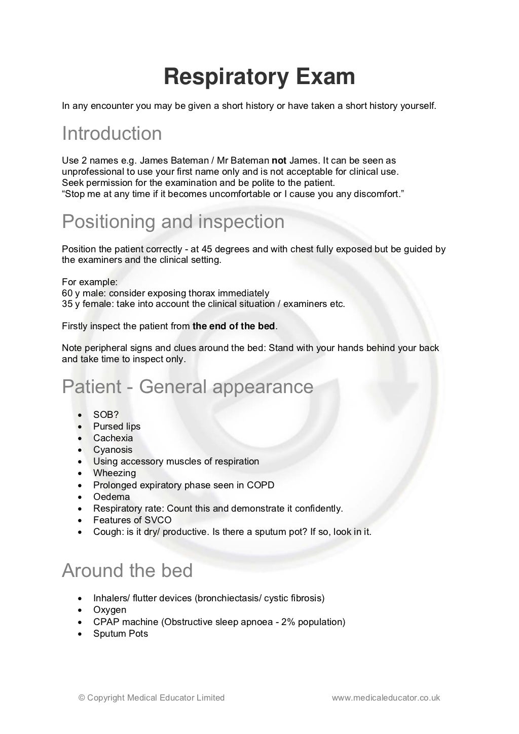 Respiratory examination OSCE guide