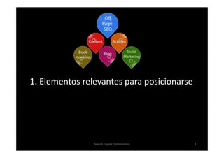 1. Elementos relevantes para posicionarse




                Search Engine Optimization   3
 