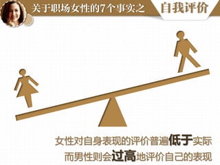 关于职场女性的7个事实之

自我评价

女性对自身表现的评价普遍低于实际

而男性则会过高地评价自己的表现

 