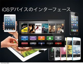iOSデバイスのインターフェース
iOSデバイス：
iPhone
iPod touch
iPad
Apple TV
13年4月29日月曜日
 