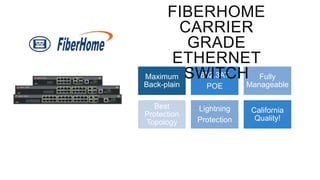 FIBERHOME
CARRIER
GRADE
ETHERNET
802.3AT
Maximum SWITCH Fully

Back-plain

POE

Manageable

Best
Protection
Topology

Lightning
Protection

California
Quality!

 