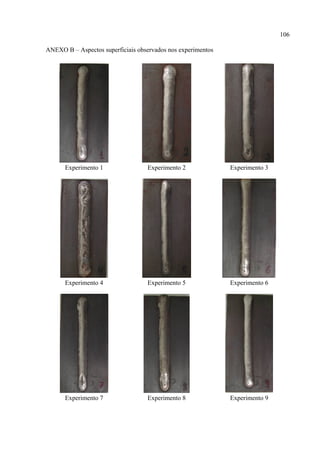 106
ANEXO B – Aspectos superficiais observados nos experimentos
Experimento 1 Experimento 2 Experimento 3
Experimento 4 Experimento 5 Experimento 6
Experimento 7 Experimento 8 Experimento 9
 