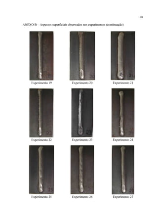 108
ANEXO B – Aspectos superficiais observados nos experimentos (continuação)
Experimento 19 Experimento 20 Experimento 21
Experimento 22 Experimento 23 Experimento 24
Experimento 25 Experimento 26 Experimento 27
 