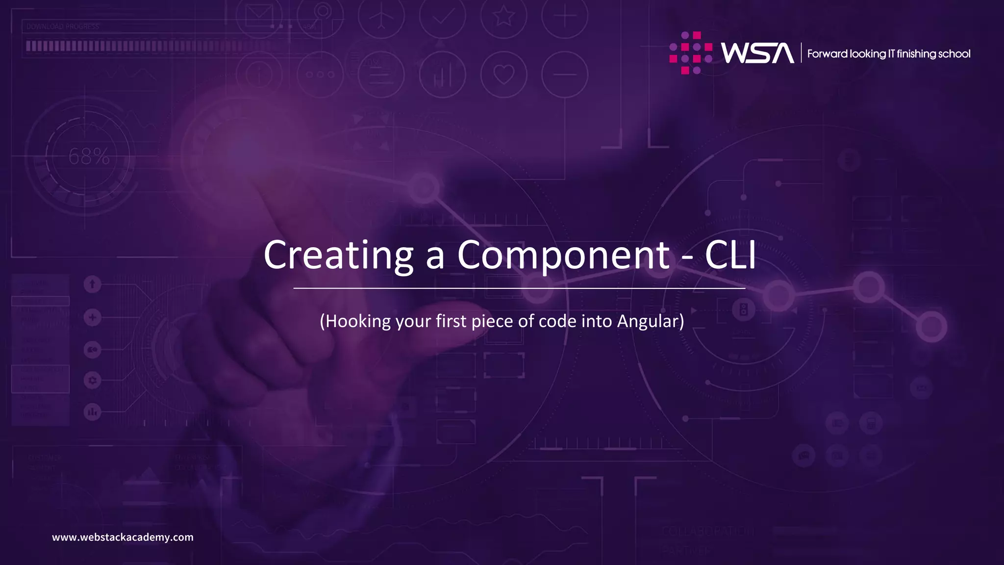 www.webstackacademy.comwww.webstackacademy.com
Creating a Component - CLI
(Hooking your first piece of code into Angular)
 