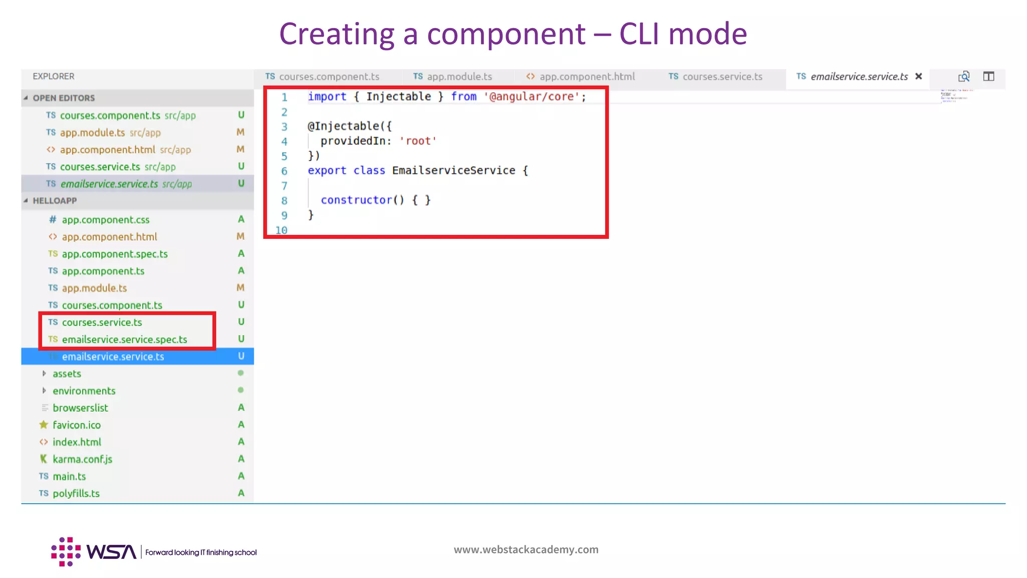 www.webstackacademy.com
Creating a component – CLI mode
 