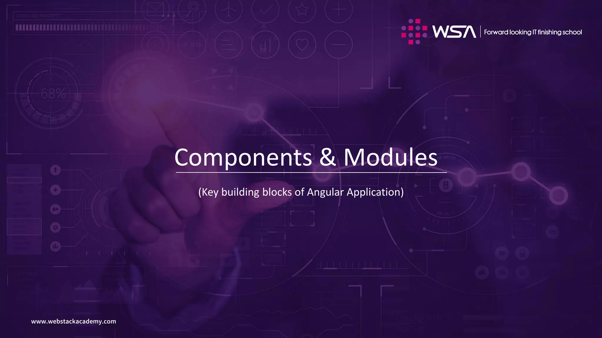 www.webstackacademy.comwww.webstackacademy.com
Components & Modules
(Key building blocks of Angular Application)
 