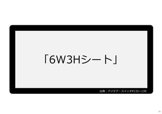 「6W3Hシート」
出典：アイデア・スイッチP133〜139
56
 
