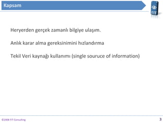 ?2008 FIT Consulting Heryerden ger?ek zamanl? bilgiye ula??m. Anl?k karar alma gereksinimini h?zland?rma Tekil Veri kayna?? kullan?m? (single souruce of information) 