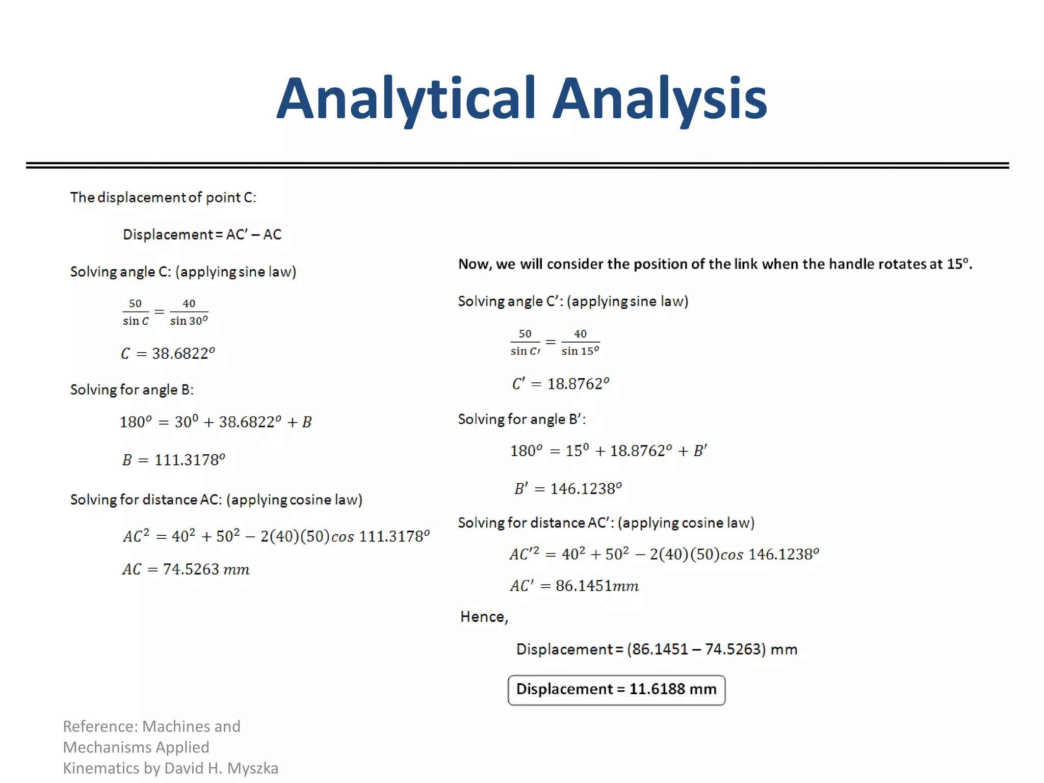 Analytical AnalysisReference: Machines and Mechanisms Applied Kinematics by David H. Myszka