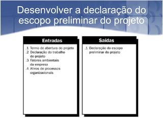 Desenvolver a declaração do escopo preliminar do projeto 