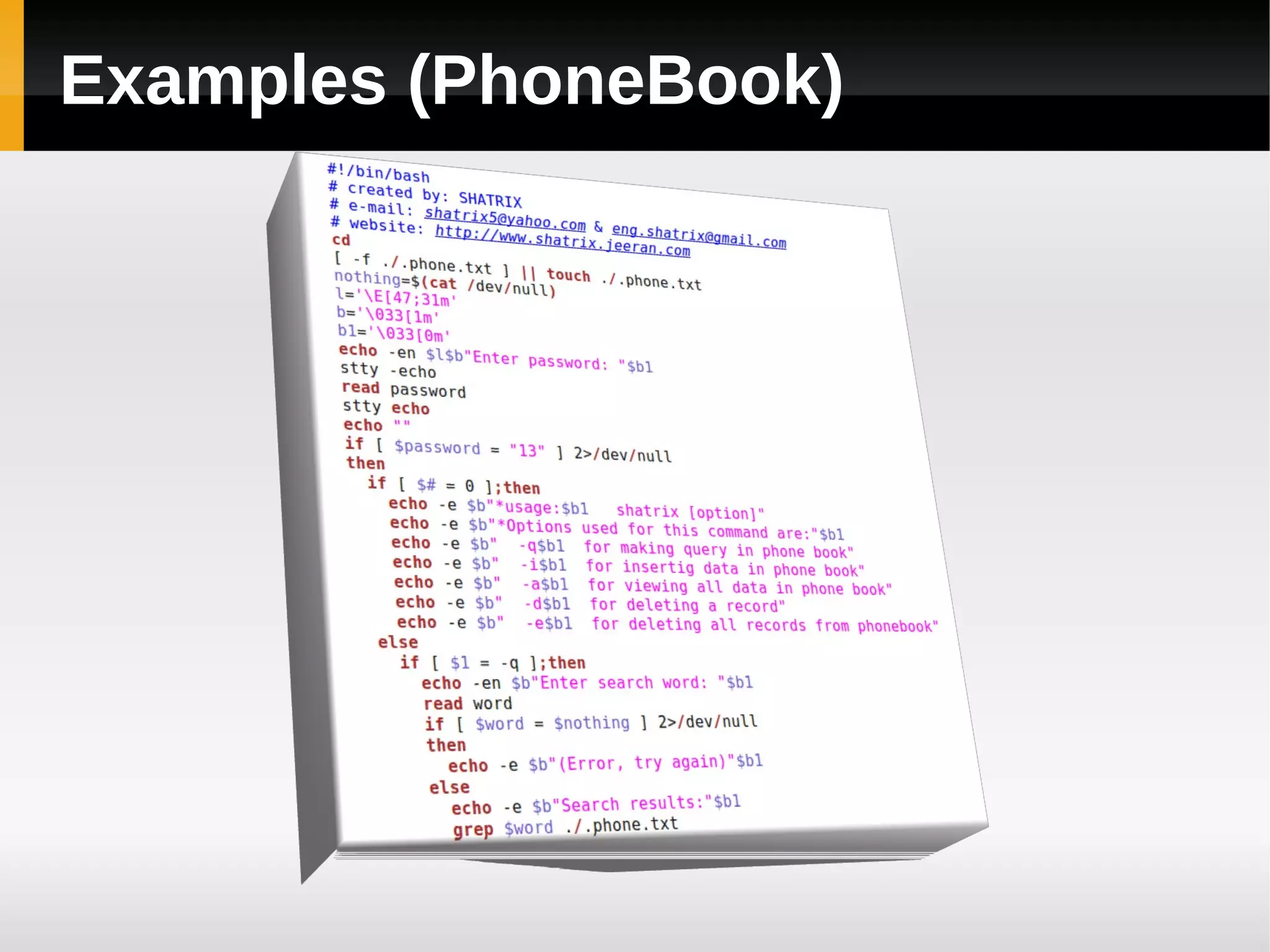 Examples (PhoneBook)
 