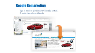 Google Remarketing
Siga as pessoas que acessaram sua Loja Virtual.
O script é gerado no Adwords.
 
