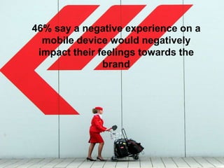 46% say a negative experience on a
  mobile device would negatively
 impact their feelings towards the
               brand
 