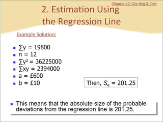 2. Estimation Using  the Regression Line Chapter 12: Sim Reg & Corr Example Solution: 