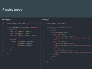 Passing props
UserPage.jsx User.jsx
 