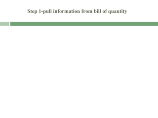 Step 1-pull information from bill of quantity
 