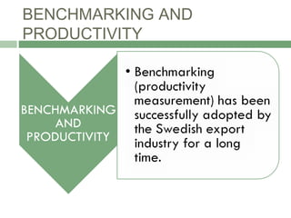 BENCHMARKING AND
PRODUCTIVITY
 